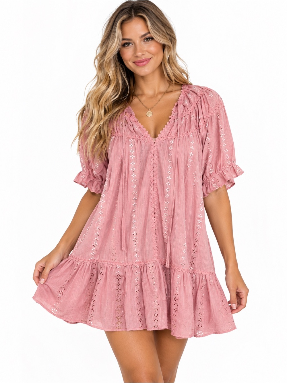 Umgee Soft Pink Bohemian Mini Dress Size Large